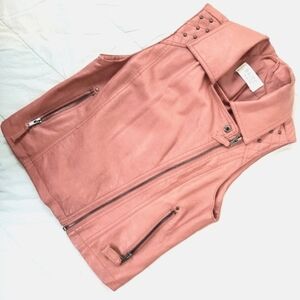 Bajee faux leather moto vest peach quilted studs shoulder detail biker chic S